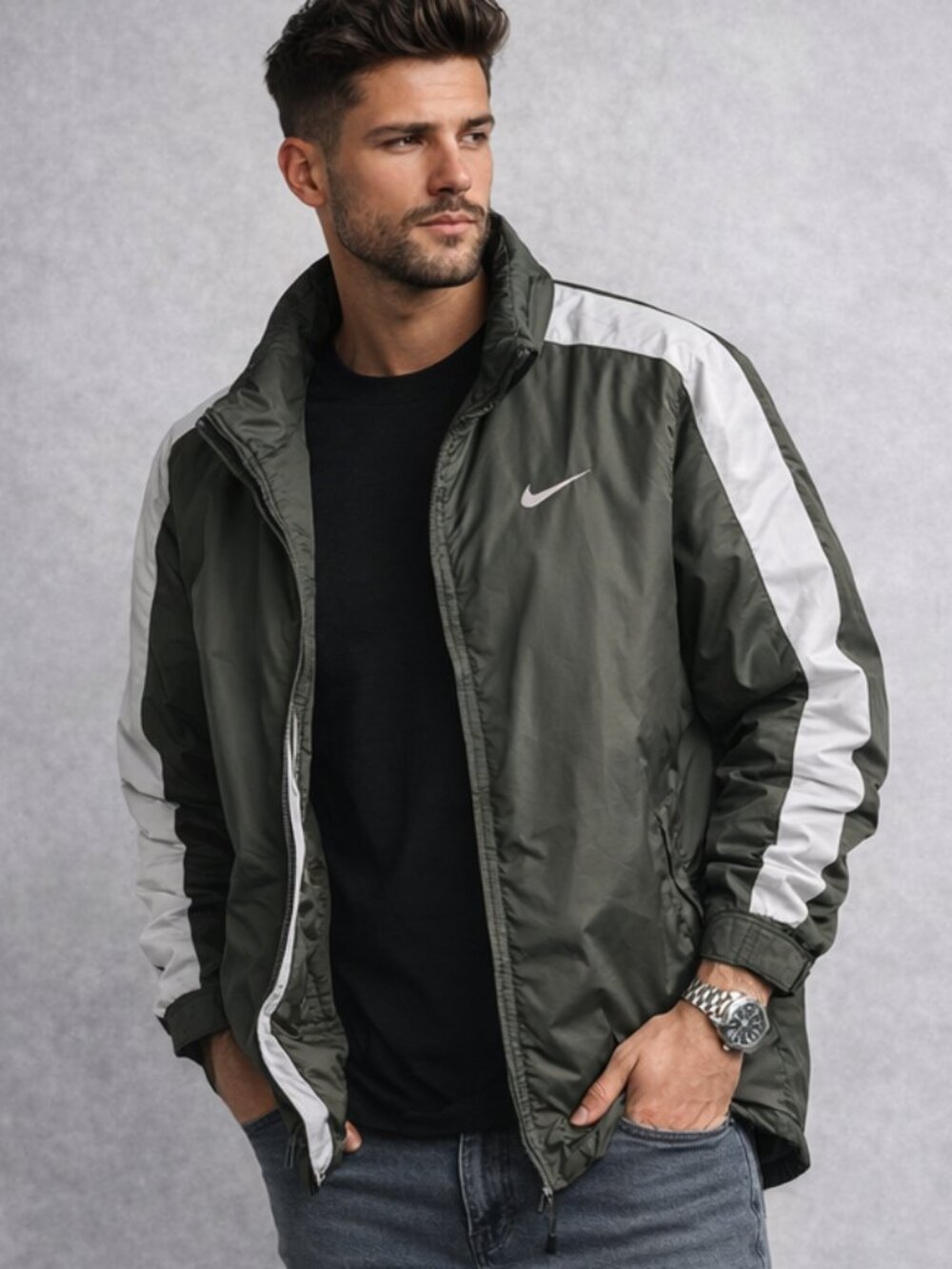 Nike Quilted Jacket XXL Army Green White Lightweight Puffer Jacket Coat NWOT